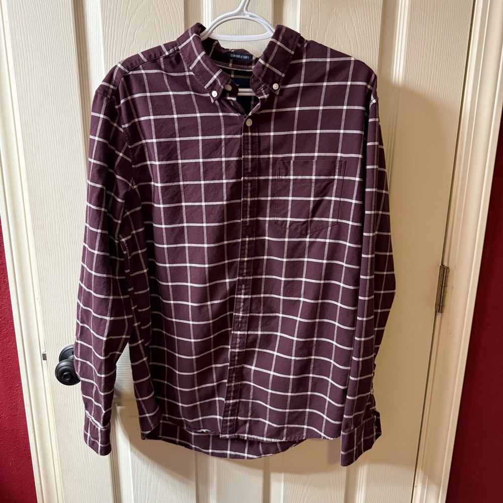 American Eagle Outfitters Classic Burgundy White Plaid Long Sleeve Button Down L